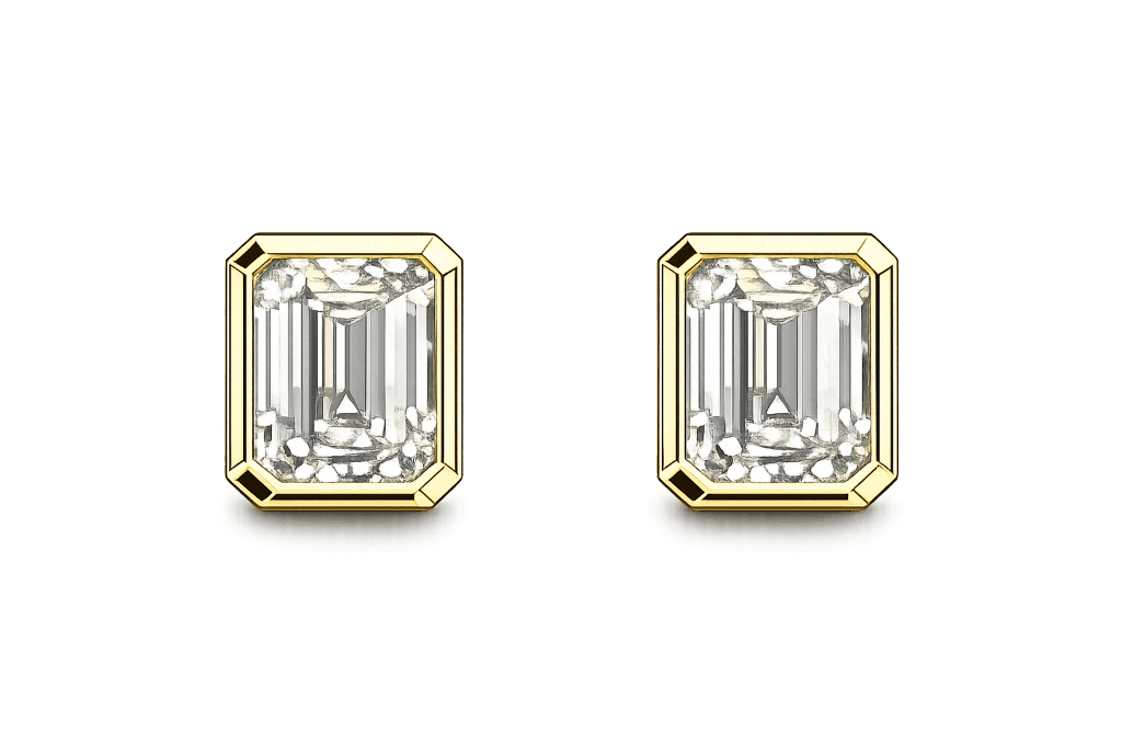 Emerald Bezel Diamond Stud Earrings