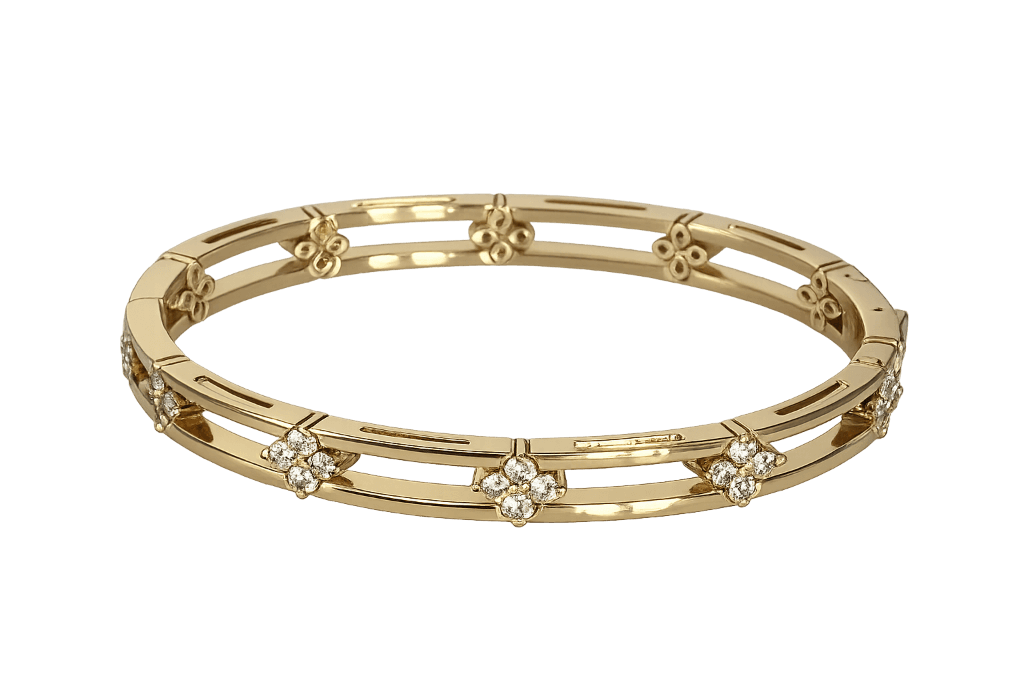 Gold Flower Diamond Bangle