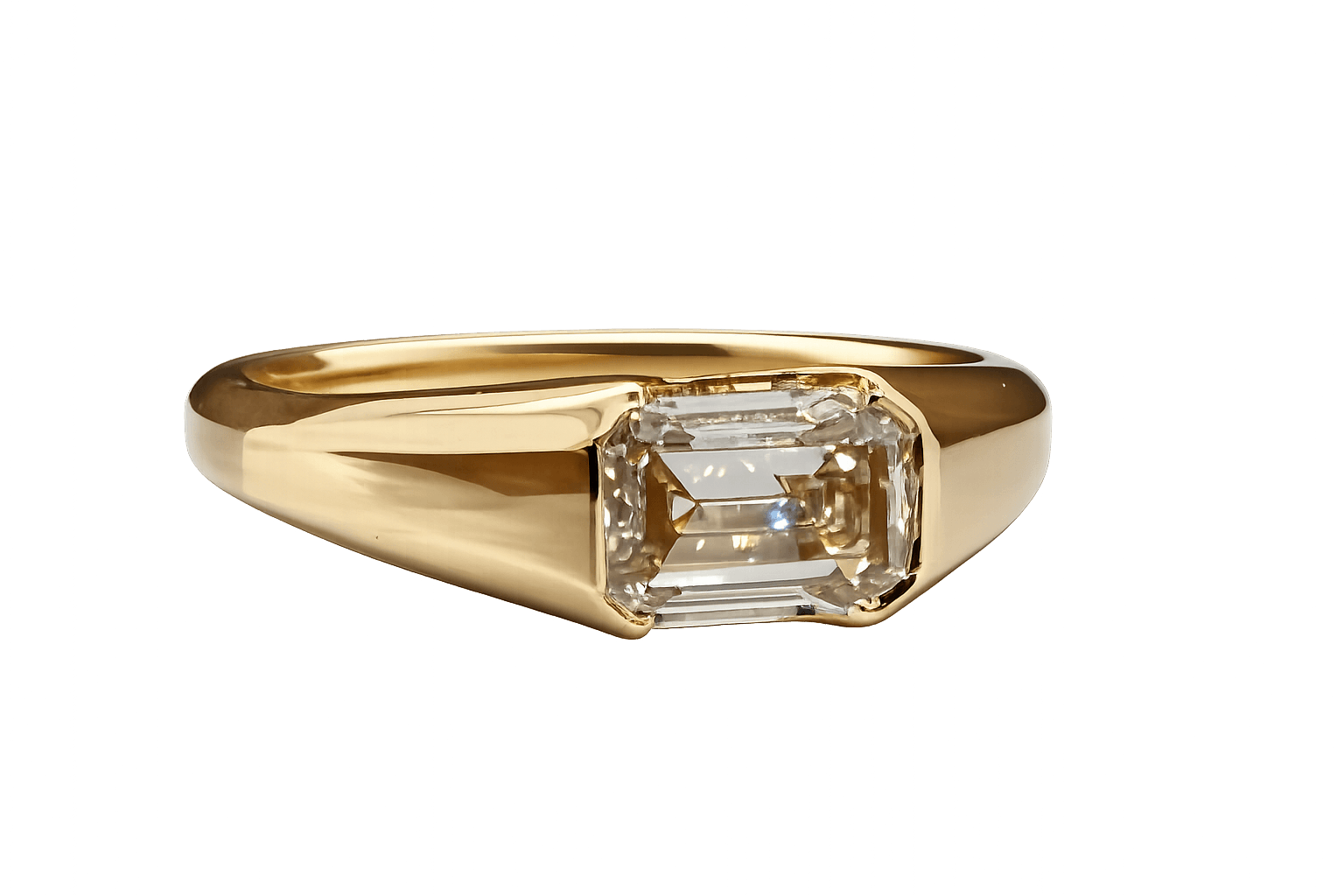 Gold Flush-Set Emerald Diamond Ring